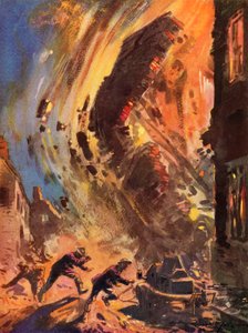 A háborús brit Nemzeti Tűzoltóság tűzoltói egy összeomló épületből menekültek a Blitz idején, a II