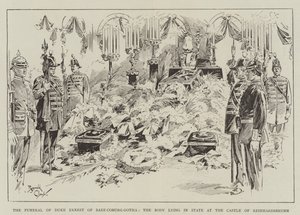 Ernest szász-coburg-gothai herceg temetése, a holttest a reinhardsbrunni kastélyban nyugszik (metszet) alkotó: Reginald Thomas Cleaver