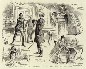 A "Diplomácia" újjáélesztése a Garrick Színházban (litográfia) alkotó: Reginald Thomas Cleaver