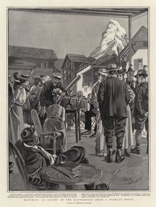 A Matterhorn megmászásának megtekintése egy zermatti szállodából (litho) alkotó: Reginald Thomas Cleaver