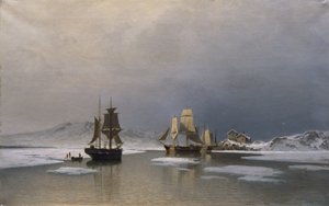 Vitorlás hajók fagyott fjordon (olaj, vászon) alkotó: Reinholdt Boll