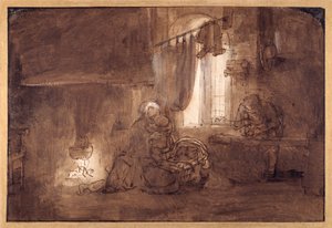 A Szent Család az Asztalosműhelyben (papíron mosható toll és tinta) alkotó: Rembrandt Harmensz. van Rijn (school of)
