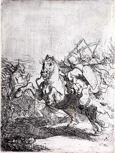 Lovassági harc (toll és tinta papíron) alkotó: Rembrandt Harmensz. van Rijn