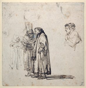 Idős tudósok csoportja és külön-külön egy fiatalabb férfi profilja (toll és barna tinta mosás és gouache papíron) alkotó: Rembrandt Harmensz. van Rijn