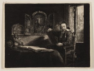 Abraham Francen, patikus, 1657 körül (rézkarc és szárazhús feketével a papíron) alkotó: Rembrandt Harmensz. van Rijn