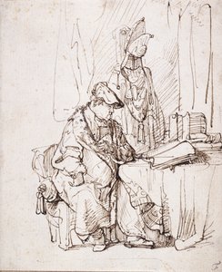 Színész az öltözőjében (toll és barna tinta fehér papíron) alkotó: Rembrandt Harmensz. van Rijn