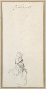 Szakállas férfi profilban, magas sapkában, 1640 körül (fekete kréta papíron) alkotó: Rembrandt Harmensz. van Rijn