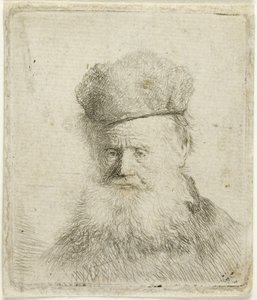 Egy szőrsapkás és szakállas öregember mellszobra, 1631 körül (metszet papírra) alkotó: Rembrandt Harmensz. van Rijn