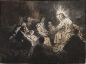 Rembrandt van Rhijn (1606-1669) Krisztus és tanítványai a Gecsemáné kertben. Toll, ecset, szürke és barna színű, akvarell, papír, kb 1634. Mérete: 35,7x47,8 cm. Teylers Múzeum, Haarlem alkotó: Rembrandt Harmensz. van Rijn