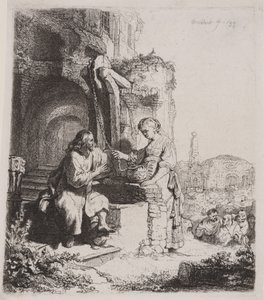 Krisztus és a szamáriai asszony: romok között alkotó: Rembrandt van Rijn