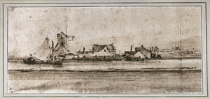 A kis malom, Amsteldijk felől nézve (Pen and wash, bistre) alkotó: Rembrandt Harmensz. van Rijn