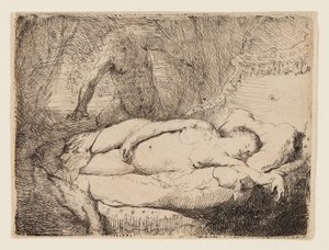 Jupiter és Antióp: Kisebb lemez, 1631 körül (rézkarc súrolópapírra) alkotó: Rembrandt Harmensz. van Rijn