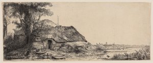Táj egy kunyhóval és egy nagy fával alkotó: Rembrandt Harmensz. van Rijn
