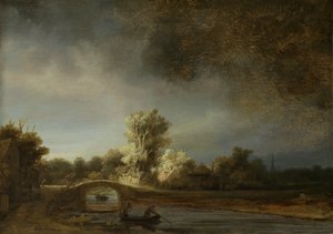 Táj kőhíddal, 1638 körül (olaj, tábla) alkotó: Rembrandt van Rijn