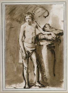 Férfi akt, függőlegesen (toll és mosás, bisztrópác) alkotó: Rembrandt Harmensz. van Rijn