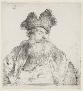 Öreg ember osztott szőrme sapkával alkotó: Rembrandt van Rijn