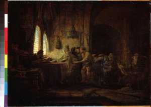 Példabeszéd a munkásokról a szőlőben vagy a tizenegyedik óra munkásai példázata (A szőlőskert munkásainak példázata). Harmenszoon van Rijn, Rembrandt festménye (1606-1669) alkotó: Rembrandt Harmensz. van Rijn