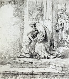 A tékozló fiú visszatérése (toll és tinta papíron) alkotó: Rembrandt van Rijn