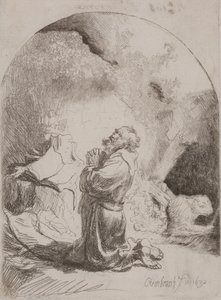 Imádkozó Szent Jeromos: íves nyomat alkotó: Rembrandt van Rijn