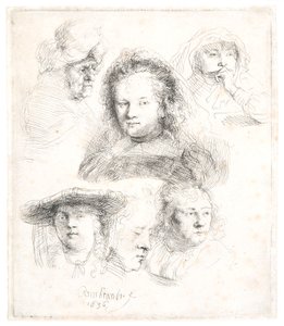 Tanulmányok Saskia és mások fejéről alkotó: Rembrandt Harmensz. van Rijn