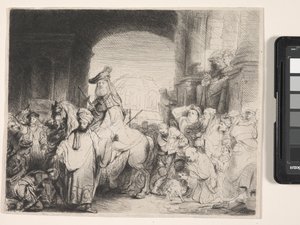 Mordokeus diadala (rézkarc és szárazhús) alkotó: Rembrandt Harmensz. van Rijn
