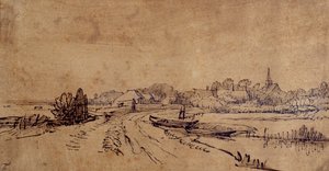 Sloten képe, 1650 körül (toll és tinta barna mosással a papíron) alkotó: Rembrandt Harmensz. van Rijn