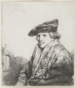 Fiatal férfi bársonysapkában, mellette könyvek alkotó: Rembrandt van Rijn