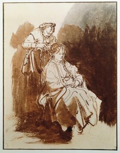 Fiatal nő a WC-nél. Egy vénlány haja. (Tintarajz, 1635 körül) alkotó: Rembrandt van Rijn