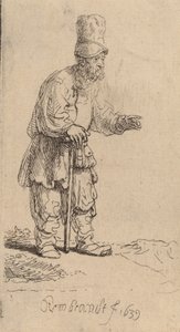Magas sapkás paraszt, botra támaszkodva, 1639. alkotó: Rembrandt van Rijn