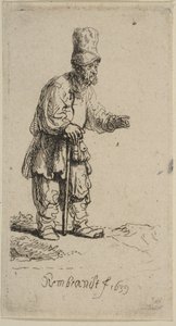 Magas sapkás paraszt, botra támaszkodva, 1639. alkotó: Rembrandt van Rijn