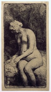Egy nő fürdeti a lábát egy pataknál alkotó: Rembrandt van Rijn