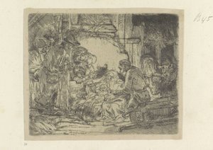 Aanbidding der herders: met de olielamp Nyolcvanöt eredeti nyomat gyűjteménye (sorozat címe) alkotó: Rembrandt van Rijn