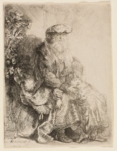 Ábrahám simogatja Izsákot alkotó: Rembrandt van Rijn