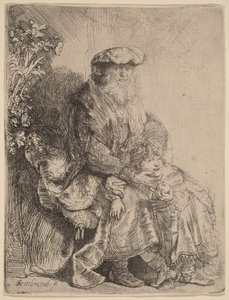 Ábrahám megsimogatja Izsákot alkotó: Rembrandt van Rijn
