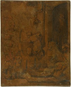 Ábrahám az angyalokat vendégül látja [előlap] alkotó: Rembrandt van Rijn