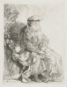 Ábrahám simogatja Izsákot Jacob Benjamint simogatja alkotó: Rembrandt van Rijn