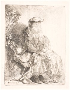 Ábrahám simogatja Izsákot alkotó: Rembrandt van Rijn