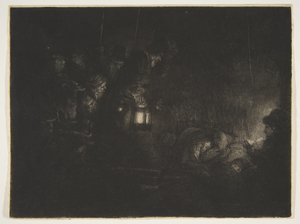 A Pásztorok imádása: Éjszakai darab, kb. 1657. alkotó: Rembrandt van Rijn