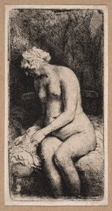 „Vízbe merített lábú” nő aktja alkotó: Rembrandt van Rijn