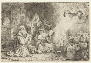 Az angyal távozik Tóbiás családjától alkotó: Rembrandt van Rijn