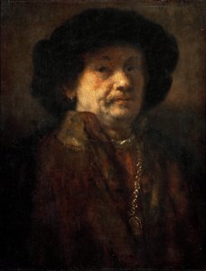 Önarckép bundában, arany lánccal és fülbevalóval, Rembrandt van Rhijn (1606-1669) alkotása. olaj a fára alkotó: Rembrandt van Rijn