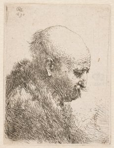 Kopasz férfi (Rembrandt apja) jobbról profilból; kis mellszobor alkotó: Rembrandt van Rijn