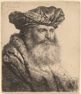 Szakállas férfi bársonysapkában, ékszercsattal alkotó: Rembrandt van Rijn