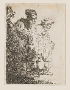 Egy koldus férfi és egy koldus nő egy bank mögött alkotó: Rembrandt van Rijn