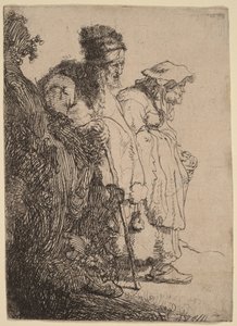 Egy koldus férfi és egy koldus nő egy bank mögött alkotó: Rembrandt van Rijn