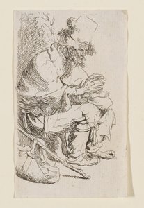 Ülő koldus, aki egy parázstartónál melegíti a kezét alkotó: Rembrandt van Rijn
