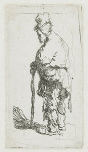 Egy botra támaszkodó koldus, balra néző alkotó: Rembrandt van Rijn