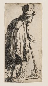 Keresztlábú koldus, aki botra támaszkodik alkotó: Rembrandt van Rijn