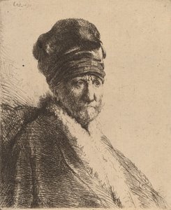 Egy magas sapkát viselő férfi mellszobra, háromnegyed jobbra A művész apja, 1630. alkotó: Rembrandt van Rijn
