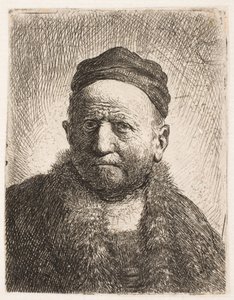 Egy férfi (Rembrandt apja) mellszobra, teljes arcból, szűk sapkában alkotó: Rembrandt van Rijn